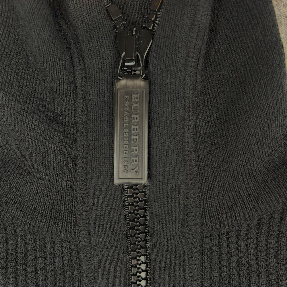 Vintage Burberry Tactical Quarter-Zip Ribbed Knit Wool Sweater Black Men's M - Picture 6 of 10